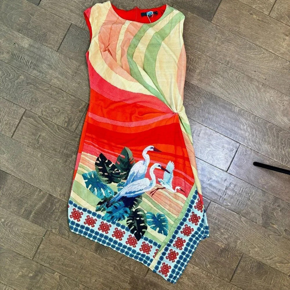 Anthropologie Eva Franco Vibrant Bird Dress Sz 6P - Picture 2 of 4